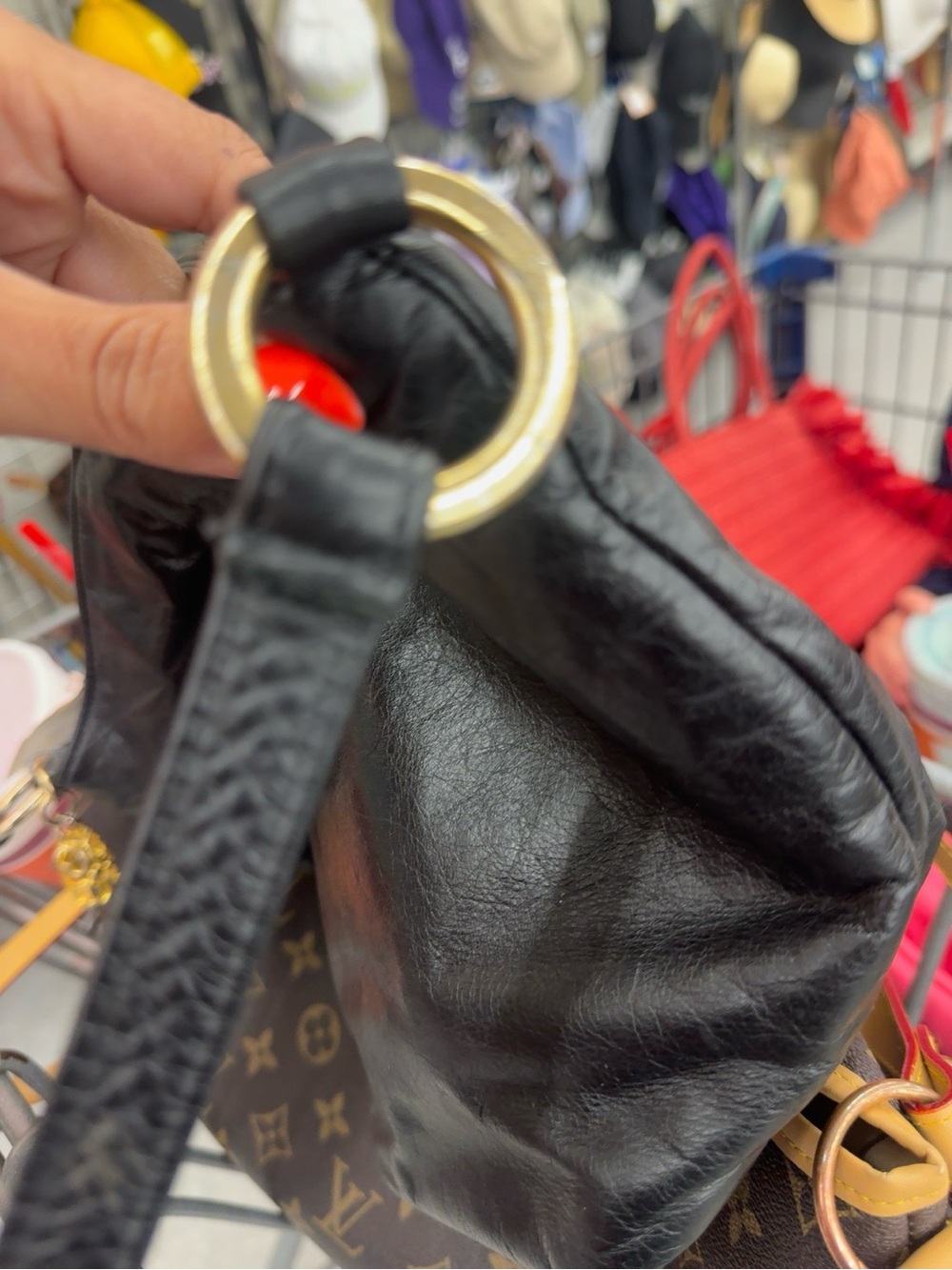 Vintage Black Genuine Leather Greek Key Crossbody Shoulder Bag Gold Hardware - Picture 3 of 7